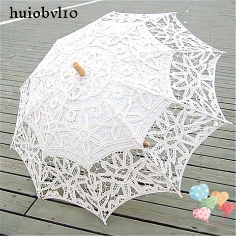 ร่มลูกไม้สไตล์วิคตอเรียสำหรับงานแต่งงานกลางแจ้ง ออกแบบอย่างประณีตด้วยฝ้ายและด้ามยาว Image1