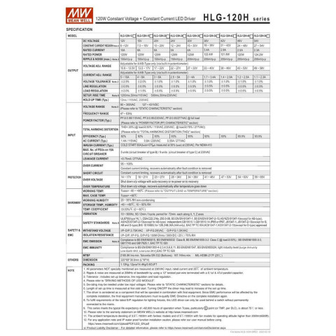 Mean WELL ของแท้ สวิตช์พาวเวอร์ซัพพลาย LED HLG-120H-12A 15A 20A 24A 30A 36A 42A 48A 54A Image5