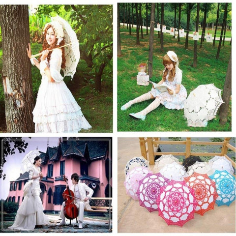 ร่มลูกไม้สไตล์วิคตอเรียสำหรับงานแต่งงานกลางแจ้ง ออกแบบอย่างประณีตด้วยฝ้ายและด้ามยาว Image6