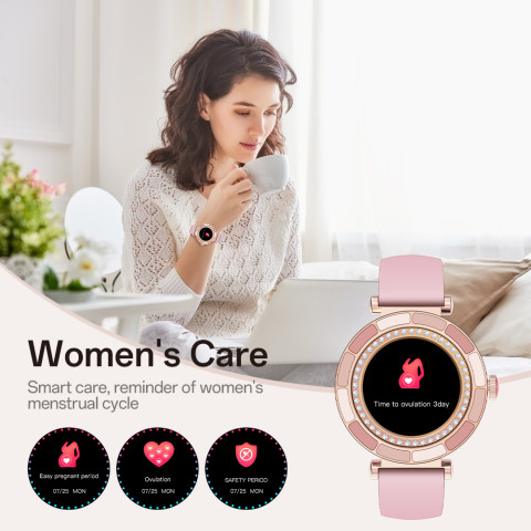 Aolon LyraB นาฬิกาข้อมืออัจฉริยะสำหรับผู้หญิง หน้าปัดทองคำ 18k ขนาดเล็ก หน้าปัดกลม ตรวจจับอัตราการเต้นของหัวใจ แจ้งเตือน แบตเตอรี่ใช้งานยาวนาน 120 ชั่วโมง กันน้ำ นาฬิกาข้อมืออัจฉริยะ เกรดกันน้ำ IP67 Image4