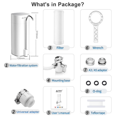 ALTHY เคาน์เตอร์ก๊อกน้ําเครื่องกรองน้ําดื่มเครื่องฟอกอากาศระบบอัลตราไวโอเลต ลดแบคทีเรีย 99% คลอรีน โลหะหนัก กลิ่น Image8