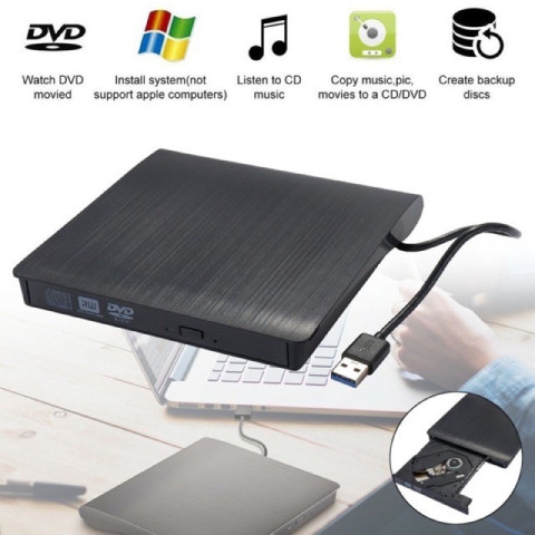 USB 3.0 DVD-RW External Slim Writer / Burner / rewriter / CD Rom Drive แบบพกพา อ่านเขียน Play & Play มีดำยังเดียว Image3