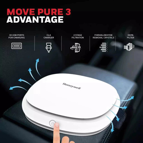 Honeywell Move Pure Car Air Purifier เครื่องฟอกอากาศในรถยนต์ HEPA H12 ขจัดฝุ่น PM 2.5 กลิ่นอับ Image4