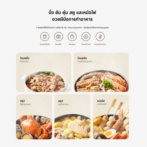 Xiaomi Multifunctional Cooker 1.5L หม้อไฟฟ้า I  หม้อสุกี้ ซุป นึ่ง I 1,000 วัตต์ I ความจุหม้อ 1.5 ลิตร I ปรับได้5ระดับ Image4