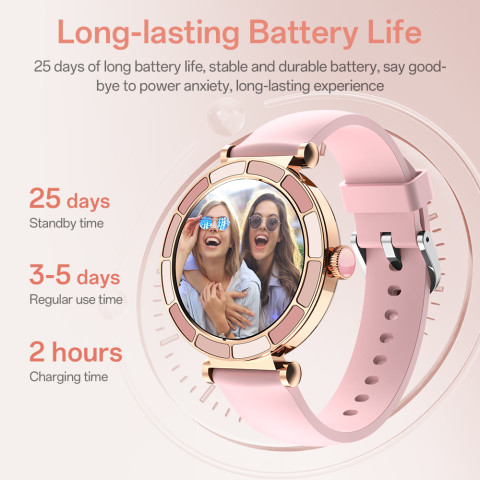 Aolon LyraB นาฬิกาข้อมืออัจฉริยะสำหรับผู้หญิง หน้าปัดทองคำ 18k ขนาดเล็ก หน้าปัดกลม ตรวจจับอัตราการเต้นของหัวใจ แจ้งเตือน แบตเตอรี่ใช้งานยาวนาน 120 ชั่วโมง กันน้ำ นาฬิกาข้อมืออัจฉริยะ เกรดกันน้ำ IP67 Image2