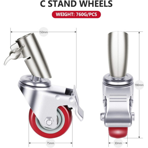 Neewer 3-Pack ล้อหมุนขนาด 75 มม. (ฐานยางโลหะ + ฐาน) – เฉพาะสําหรับ Neewer Photography C Stand (สตูดิโอวิดีโอ) Image6