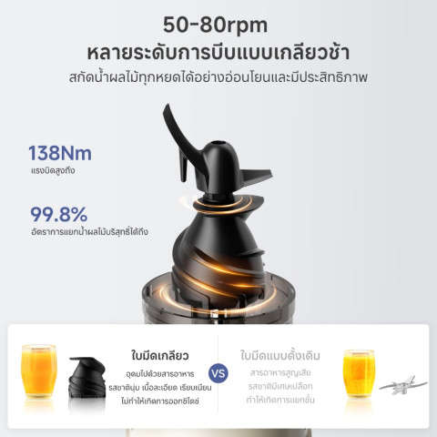 [New Arrival] Simplus เครื่องสกัดน้ำผลไม้ 113 มม. ความจุ 1.2L เกลียวช้า ถอดล้างง่าย สะดวก ประหยัดเวลา ZZJH010fz Image5