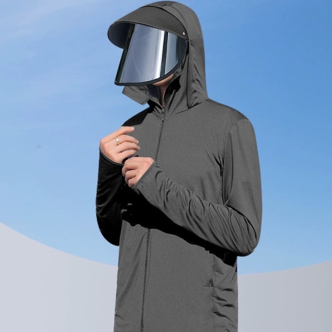 เสื้อคลุมกันแดด UPF50+  ระบายอากาศได้ดี เสื้อฮู้ดกันแดด เสื้อกันยูวี ผ้ายืดเนื้อดี ใส่สบาย สําหรับผู้ชาย ผ้านุ่มนิ่ม Image6