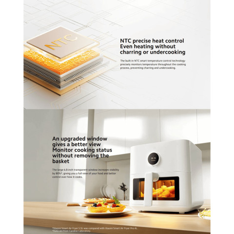 Xiaomi Smart Air Fryer 5.5L หม้อทอดไร้น้ำมัน I กำลังไฟ 1600 วัตต์ I หน้าต่างภาพ I รองรับการปรุงอาหารด้วยอุณหภูมิต่ำ Image4