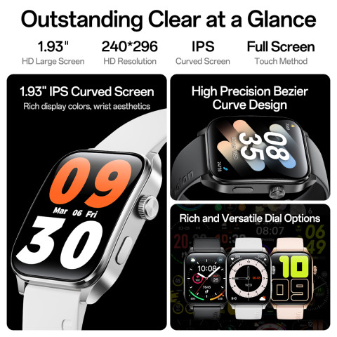 Aolon Curve 3 สมาร์ทวอทช์หน้าจอโค้ง 1.93" แบตเตอรี่ใช้งานยาวนาน 240 ชั่วโมง ปุ่มปรับแต่งได้ ตัวเครื่องน้ำหนักเบา กันน้ำ Image2
