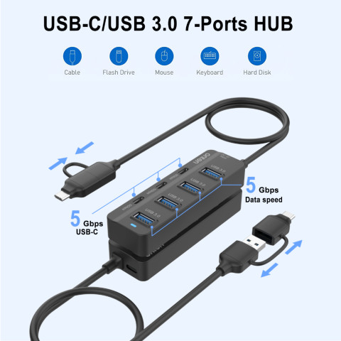 Onten OTN-UCA5306 USB 3.2 Gen 7 Ports HUB ฮับ 7พอร์ต USB 3.0 4ช่อง Type C 3ช่อง Image4