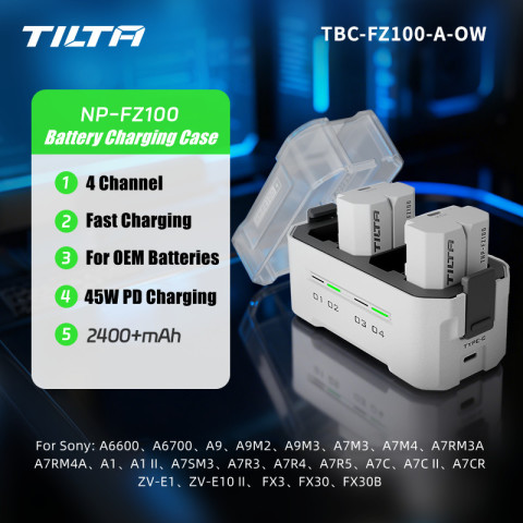 TILTA เครื่องชาร์จแบตเตอรี่กล้อง 4 ช่อง 2400mAh Sony NP-FZ100 เครื่องชาร์จแบตเตอรี่ NP-W235 / DMW-BLK22 / EN-EL15 / LP-E6 เครื่องชาร์จแบตเตอรี่กล้อง FX3 A6600 A6700 A7R4 A7C zve Image1
