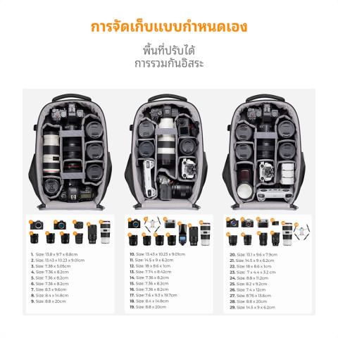 K&F CONCEPT กระเป๋ากล้อง Hard Shell Camera Backpack กันน้ำ 22L กระเป๋าเป้สะพายหลังกล้อง ใส่ 2 กล้อง Image2