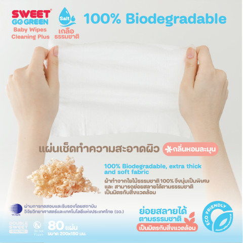 [ยกลัง สุดคุ้ม 24 ห่อ]"ทิชชู่เปียก ย่อยสลายได้" SWEET Baby Wipes Go Green  80 แผ่น//Cleaning Plus Image2
