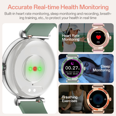 Aolon LyraB นาฬิกาข้อมืออัจฉริยะสำหรับผู้หญิง หน้าปัดทองคำ 18k ขนาดเล็ก หน้าปัดกลม ตรวจจับอัตราการเต้นของหัวใจ แจ้งเตือน แบตเตอรี่ใช้งานยาวนาน 120 ชั่วโมง กันน้ำ นาฬิกาข้อมืออัจฉริยะ เกรดกันน้ำ IP67 Image5