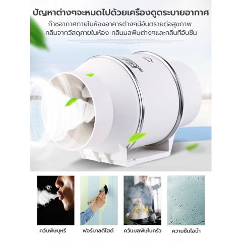 Brightever พัดลมดูดอากาศ เครื่องดูดควัน 4/6/8/10นิ้ว สายไฟ1.5ม.+สวิตช์ ดูดแรง เสียงรบกวนต่ำ(กรองอากาศ DIY) Image2