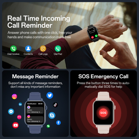 Aolon Metro 2 สมาร์ทวอทช์ 1.83" หน้าจอ HD โทรฉุกเฉิน 16 โหมดกีฬา เครื่องวัดอัตราการเต้นของหัวใจ การแจ้งเตือนข้อความ เครื่องคิดเลข นาฬิกาข้างเตียง สมาร์ทวอทช์ Image5