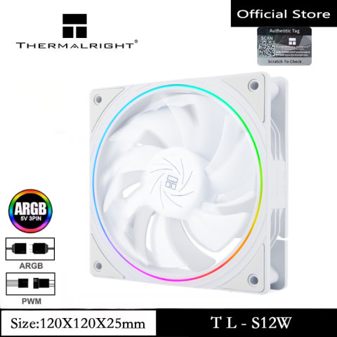 Thermalright TL-S12W ARGB Case Fan CPU Fan 120mm Cooler Fan PC PWM พัดลมคอมพิวเตอร์เงียบพร้อม 1500RPM ความเร็ว CPU พัดลมระบายความร้อนสีขาว Image1
