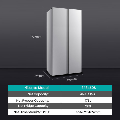 [New 2026] Hisense ตู้เย็น 2 ประตู Side By Side :16Q/450 ลิตร รุ่น ERS450S Image3