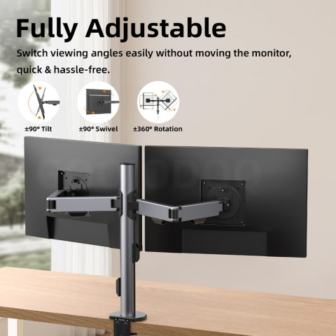 GOOJODOQ Aluminum Alloy Single and Double Arm Display Bracket Flexible Multi Angle Adjustment Dual Installation Method Image3