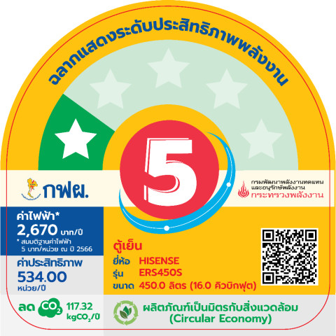 [New 2026] Hisense ตู้เย็น 2 ประตู Side By Side :16Q/450 ลิตร รุ่น ERS450S Image4