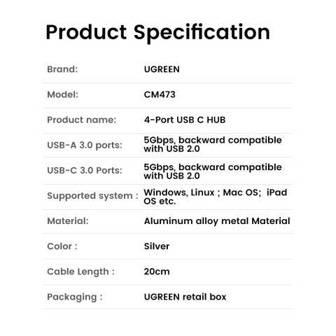 UGREEN รุ่น 15395 อะแดปเตอร์ฮับ 4in1 HUB USB-A 3.0 x2 / USB-C 3.0 x2 รองรับ Macbook Image7