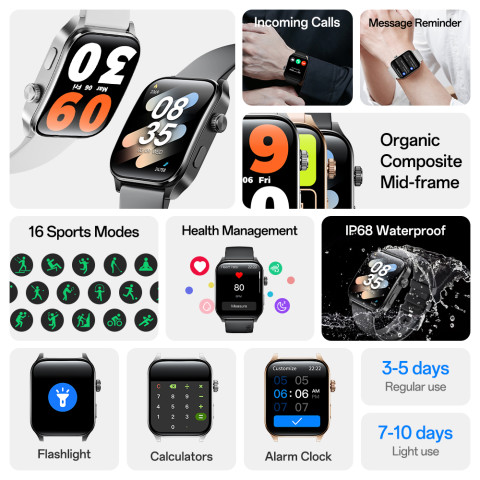 Aolon Curve 3 สมาร์ทวอทช์หน้าจอโค้ง 1.93" แบตเตอรี่ใช้งานยาวนาน 240 ชั่วโมง ปุ่มปรับแต่งได้ ตัวเครื่องน้ำหนักเบา กันน้ำ Image3