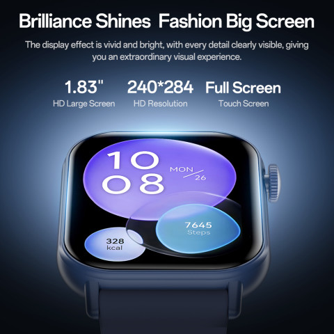 Aolon Metro 2 สมาร์ทวอทช์ 1.83" หน้าจอ HD โทรฉุกเฉิน 16 โหมดกีฬา เครื่องวัดอัตราการเต้นของหัวใจ การแจ้งเตือนข้อความ เครื่องคิดเลข นาฬิกาข้างเตียง สมาร์ทวอทช์ Image2