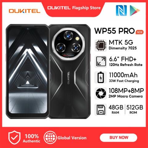 [สต็อกท้องถิ่น] OUKITEL WP55 PRO 5G มือถือ 48GB+512GB 11000mAh การชาร์จด่วน 33W디เซайнส์ ultra-slim 15.3 มม. 6.6” DISPLAY FHD+ อัตราการอัปเดต 120Hz 108MP+2MP Android 15 OTG NFC Sim 2 ฉบับ Image1