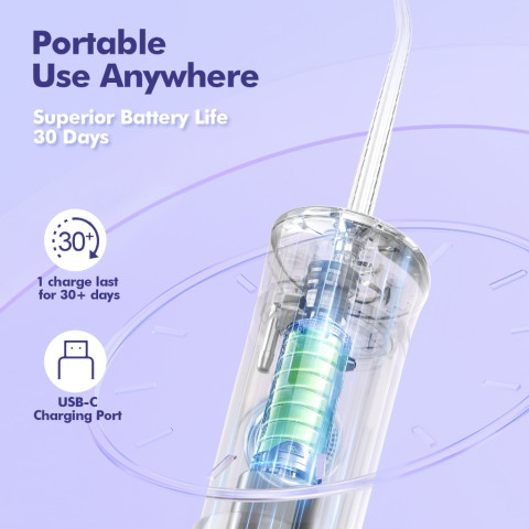 COD Bezvoi Water Flosser ไร้สาย Travel, Mini Oral Irrigator พร้อมถังน้ําแบบยืดไสลด์, 5 โหมด, 6 เคล็ดลับ Jet, IPX7 กันน้ําไฟฟ้าแบบพกพาน้ําทําความสะอาดฟัน Picks Y825 สีขาว Image4