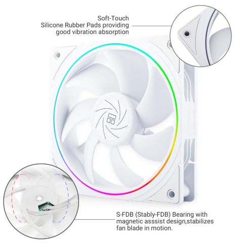 Thermalright TL-S12W ARGB Case Fan CPU Fan 120mm Cooler Fan PC PWM พัดลมคอมพิวเตอร์เงียบพร้อม 1500RPM ความเร็ว CPU พัดลมระบายความร้อนสีขาว Image3