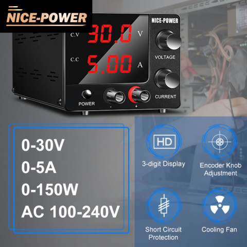 Nice-power พาวเวอร์ซัพพลาย DC 30V 5A SPS-E305 ปรับได้ 4 หลัก 0-150W AC100-240V Image1