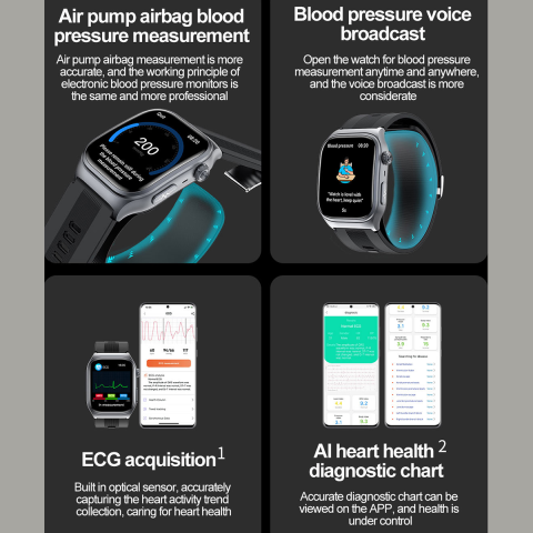 NineWind สมาร์ทวอท์ชใหม่ S15ปั๊มลมความดันโลหิตน้ำตาลในเลือด ECG กรดยูริคไขมันในเลือดอัตราการเต้นของหัวใจออกซิเจนในเลือดการนอนหลับการตรวจสอบสุขภาพโทรผ่านบลูทูธนาฬิกากีฬาควบคุมการเข้าถึง NFC Image2