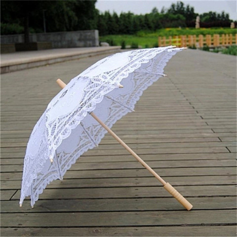 ร่มลูกไม้สไตล์วิคตอเรียสำหรับงานแต่งงานกลางแจ้ง ออกแบบอย่างประณีตด้วยฝ้ายและด้ามยาว Image5