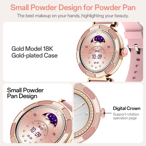 Aolon LyraB นาฬิกาข้อมืออัจฉริยะสำหรับผู้หญิง หน้าปัดทองคำ 18k ขนาดเล็ก หน้าปัดกลม ตรวจจับอัตราการเต้นของหัวใจ แจ้งเตือน แบตเตอรี่ใช้งานยาวนาน 120 ชั่วโมง กันน้ำ นาฬิกาข้อมืออัจฉริยะ เกรดกันน้ำ IP67 Image3