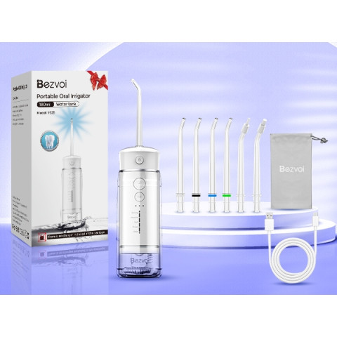 COD Bezvoi Water Flosser ไร้สาย Travel, Mini Oral Irrigator พร้อมถังน้ําแบบยืดไสลด์, 5 โหมด, 6 เคล็ดลับ Jet, IPX7 กันน้ําไฟฟ้าแบบพกพาน้ําทําความสะอาดฟัน Picks Y825 สีขาว Image7