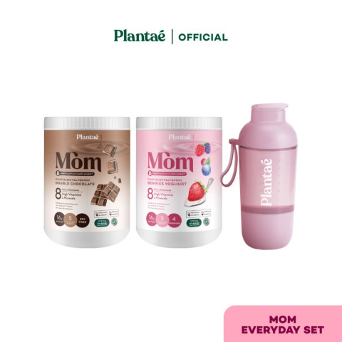 Plantae Mom Everyday Set - Mom Lactation Formula 2 กระปุก + Pro Refill Shaker สี Sunset Pink โปรตีนพืช เพิ่มน้ำนม
