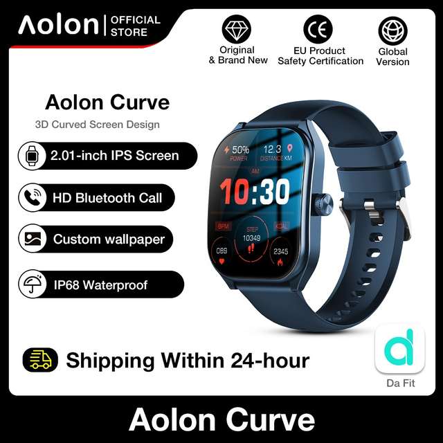 Aolon Curve สมาร์ทวอทช์หน้าจอโค้ง หน้าจอ 2.01 นิ้ว กันน้ำ IP68 โทรออก/รับสาย บันทึกจำนวนก้าว/ก้าว/แคลอรี่/โหมดออกกำลังกาย
