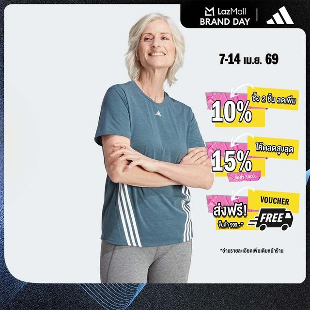 adidas เทรนนิง เสื้อยืด Train Icons 3-Stripes ผู้หญิง สีเทอร์คอยส์ IM4764