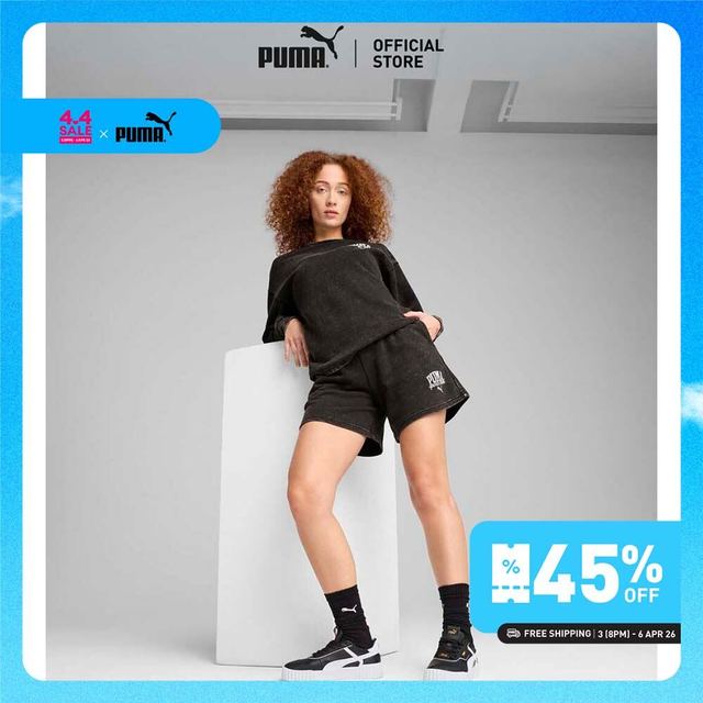 PUMA Basics กางเกงขาสั้นผ้าฟอก 5 นิ้ว PUMA CLASS สำหรับผู้หญิง สีดำ - 68503501