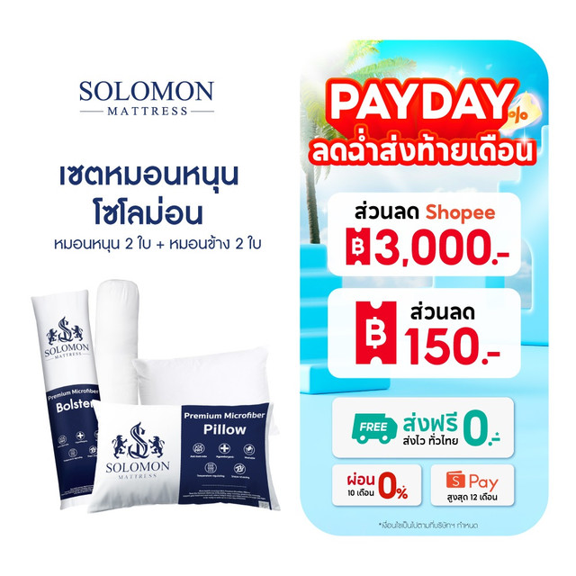 SOLOMON หมอนหนุน 2 ใบ หมอนข้าง 2 ใบ สีขาว เซ็ตคู่ สุดคุ้มมมม