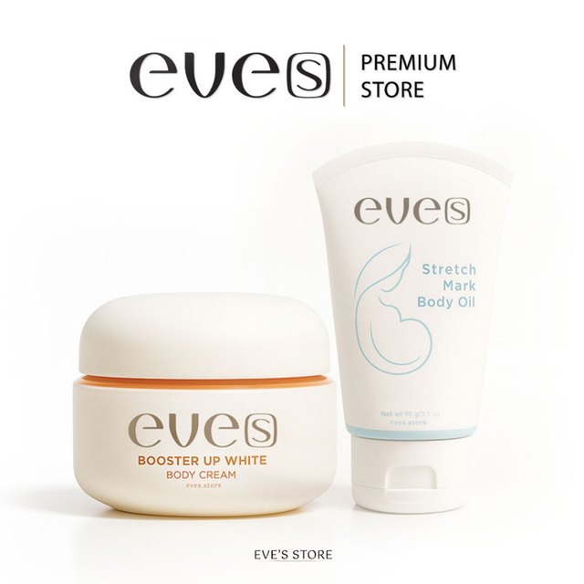 [ส่งด่วน] EVES อีฟส์ เซตคู่ ลดรอยแตกลาย รอยแผลเป็น จุดด่างดำ แตกลายขาว แตกลายแดง บูสเตอร์ครีม อีฟส์ออย ออยล์ ครีมทาท้อง