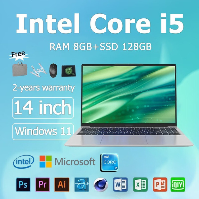 [จัดส่งด่วน] ราคาพิเศษสำหรับ Intel Core i5, RAM 8GB+SSD 128GB，Windows 11+MS Office， กล้องในตัว + รับประกัน 2 ปี