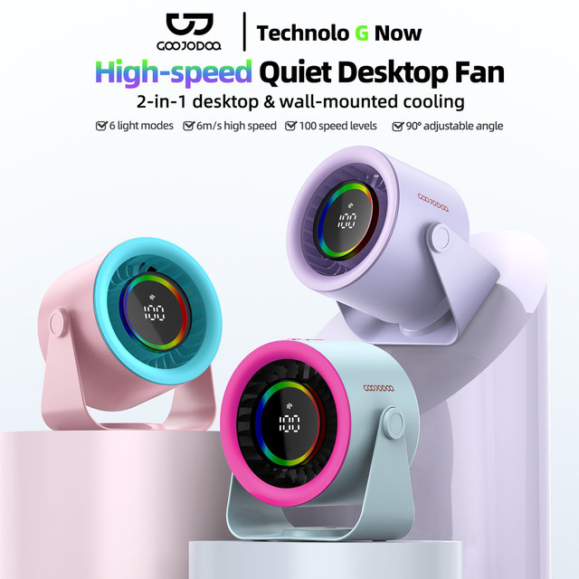 Goojodoq 2-in-1 High-Speed Silent Fan, Wall Mountable and 100 Speed Settings with 90 Led Display. ° Adjust the Angle, Adjust the Angle.