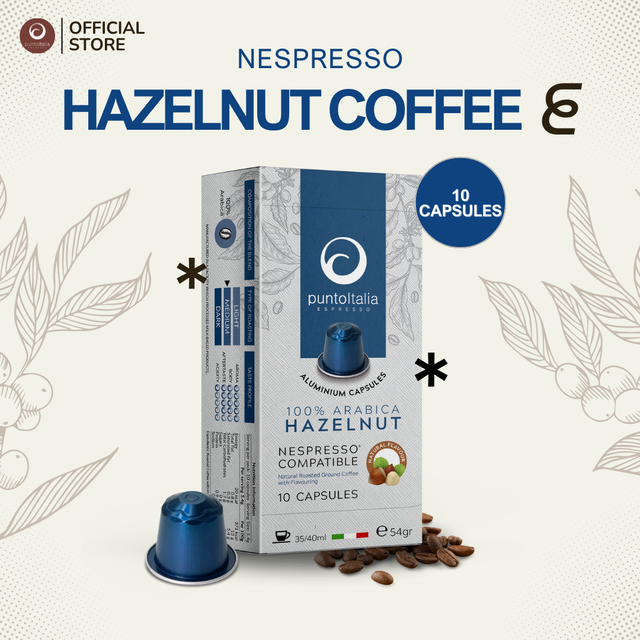 100% ARABICA HAZELNUT NESPRESSO COFFEE CAPSULES (10 CAPS PER BOX) (PUNTO ITALIA ESPRESSO BRAND)
