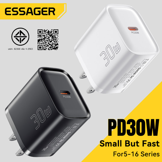 Essager 30W Type C Fast Charger Adapter for Mobile Phones and Tablets Pps Pd Qc 3.0 Portable Charger