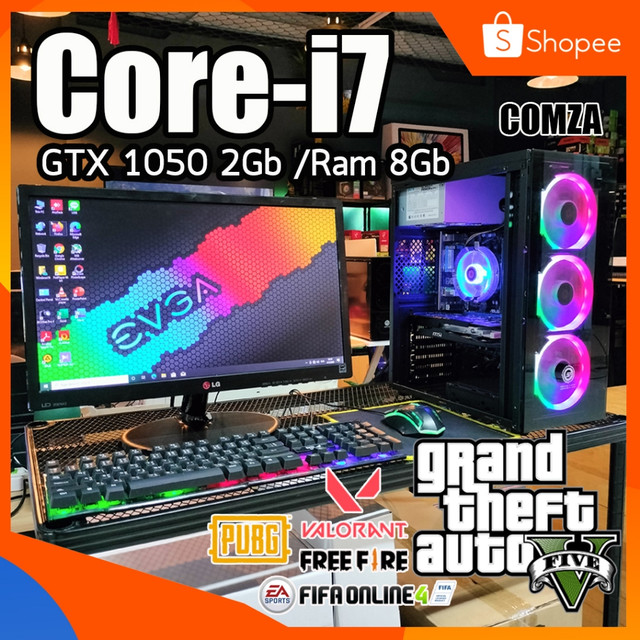 คอมพิวเตอร์ ครบชุด Core-i7 /GTX 1050 2Gb /Ram 8Gb ทำงาน-เล่นเกมส์ Pubg,Freefire,Varolant,GTA V สินค้าพร้อมใช้งาน