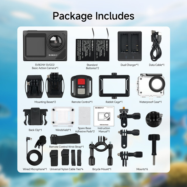 SVGo2 กล้องแอคชั่นแคมเมรา Svbony 4K/30fps IPX8กันน้ำสำหรับดำน้ำโต้คลื่นและเหมาะสำหรับกีฬาลำลองและ Vlog ทุกวัน