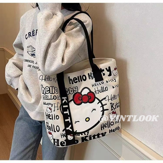 VINTLOOK  Cartoon Canvas Bag Fashion Bag Women's Handbag Cute Commuter's All-Matching One-Shoulder Tote Large Capacity