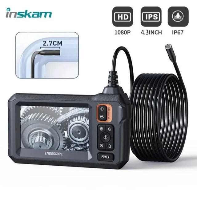 Inskam กล้องเครื่องส่องตรวจอุตสาหกรรม1080P 4.3นิ้ว IPS กล้องตรวจสอบรถยนต์เลนส์เดี่ยวกล้อง8มม. กันน้ำ IP67 8 LED